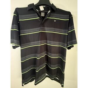 Callaway Opti-Dri Mens XL Golf Polo Shirt Black Green Striped Performance